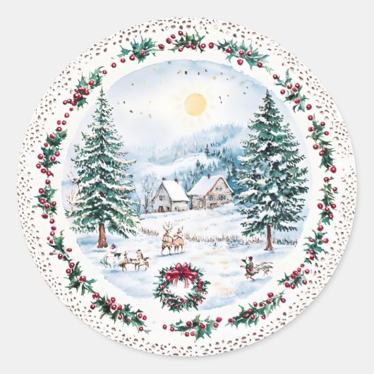Winter Mountain Home Ronde Sticker (Voorkant)