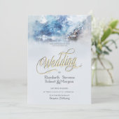 Winter Mountain Lake bruiloft Kaart (Staand voorkant)