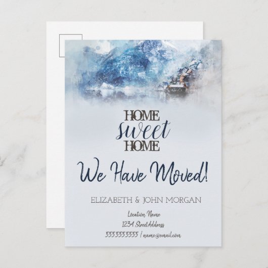 Winter Mountain Lake Home Sweet Home Aankondigingskaart (Voorkant / Achterkant)