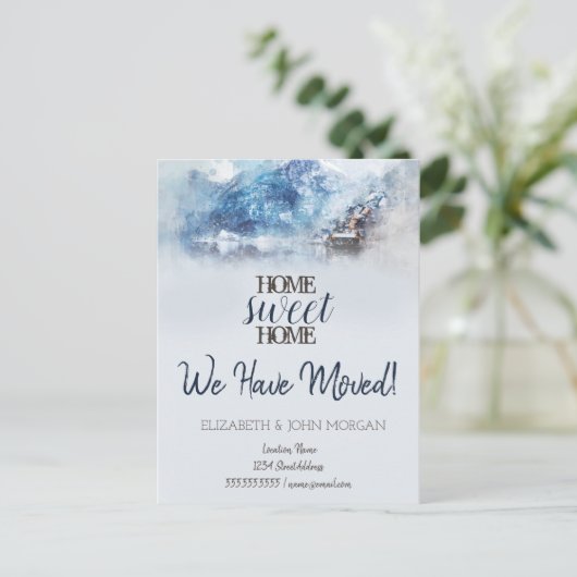 Winter Mountain Lake Home Sweet Home Aankondigingskaart (Staand voorkant)