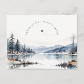 Winter Mountain Lake Landschap Wedding Details Informatiekaartje (Achterkant)