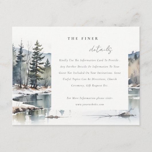 Winter Mountain Lake Landschap Wedding Details Informatiekaartje (Voorkant)