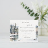 Winter Mountain Lake Landschap Wedding Details Informatiekaartje (Staand voorkant)