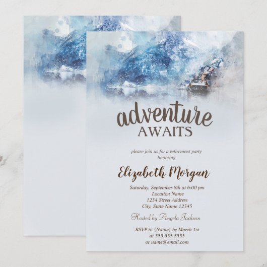 Winter Mountain Lake Pensioen Party Kaart (Voorkant / Achterkant)
