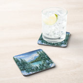 Winter Mountain Lake Pine Trees Natuur Bier Onderzetter (Rechterzijde)