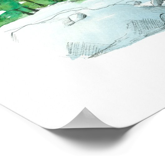 Winter Mountain Landscape Rocks Evergreen Trees Poster (Hoek)