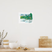Winter Mountain Landscape Rocks Evergreen Trees Poster (Keuken)