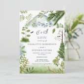 Winter Mountain Pine Tree initialen foto bruiloft Kaart (Staand voorkant)