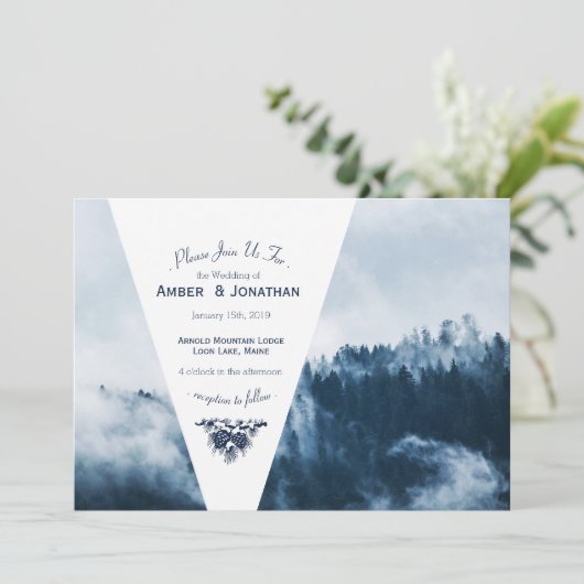 Winter Mountain Pines bruiloft uitnodiging (Staand voorkant)