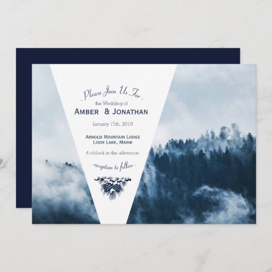 Winter Mountain Pines bruiloft uitnodiging (Voorkant / Achterkant)
