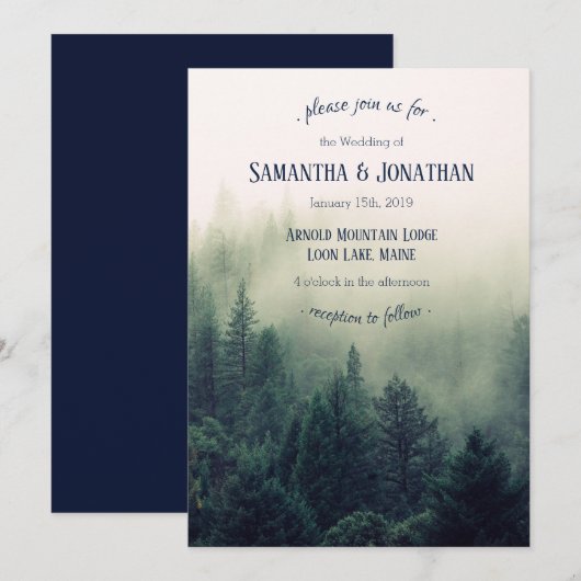 Winter Mountain Pines bruiloft uitnodiging (Voorkant / Achterkant)