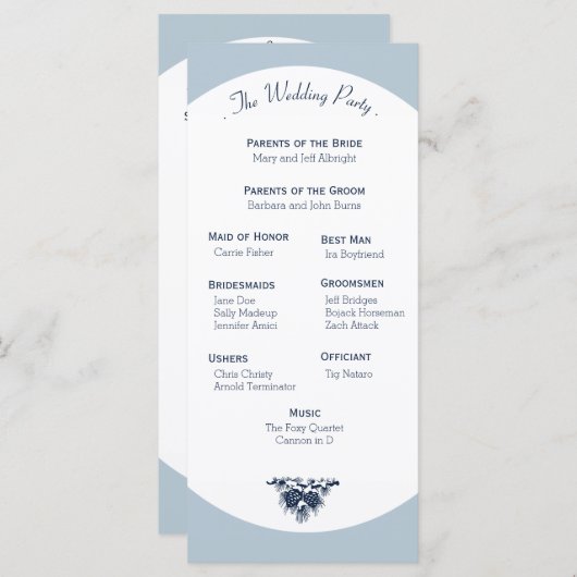 Winter Mountain Pines Trouwprogramma Licht Programmakaart (Voorkant / Achterkant)