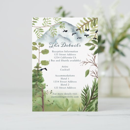 Winter Mountain Pines waterverf huwelijksdetails Informatiekaartje (Staand voorkant)