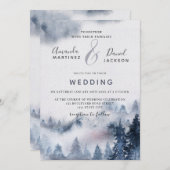 Winter Mountain Rustic paars Wedding Kaart (Voorkant / Achterkant)