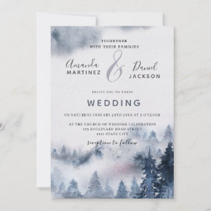 Winter Mountain Rustic paars Wedding Kaart