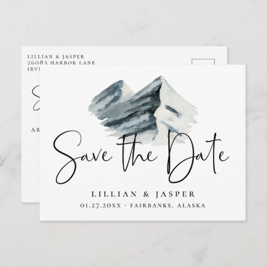 Winter Mountain Save the Date Aankondigingskaart (Voorkant / Achterkant)