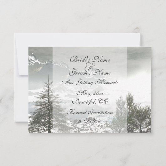 Winter Mountain Save the Date Wedding Announding (Achterkant)