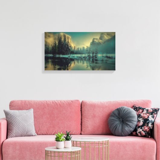 Winter Mountain Scene aan het meer Canvas Afdruk (Insitu (Woonkamer))