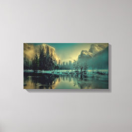 Winter Mountain Scene aan het meer Canvas Afdruk