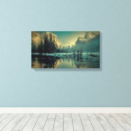 Winter Mountain Scene aan het meer Canvas Afdruk (Insitu (Houten vloer))