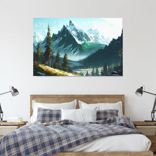 Winter Mountain Scene Canvas Afdruk (Insitu (Slaapkamer))