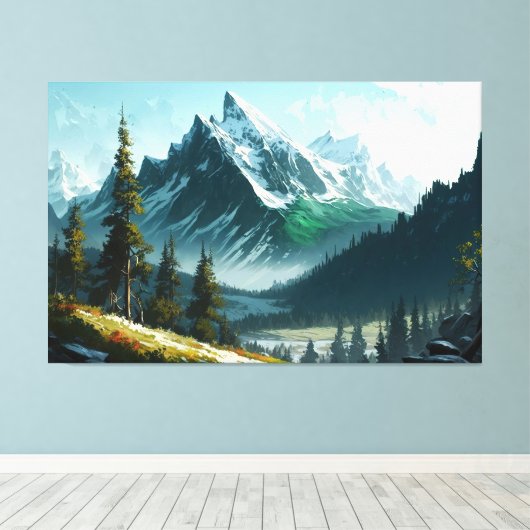 Winter Mountain Scene Canvas Afdruk (Insitu (Houten vloer))