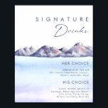 Winter Mountain Signature Drinks Sign Poster<br><div class="desc">This Winter Mountain signature drinks sign is just what you've been looking for to complete your simple rustic moody wedding. Designed with pink and blue pastel watercolor that blends beautifully into navy and blush highlights all of which perfectly capture an evening in nature. It is sure to bring your minimalist...</div>
