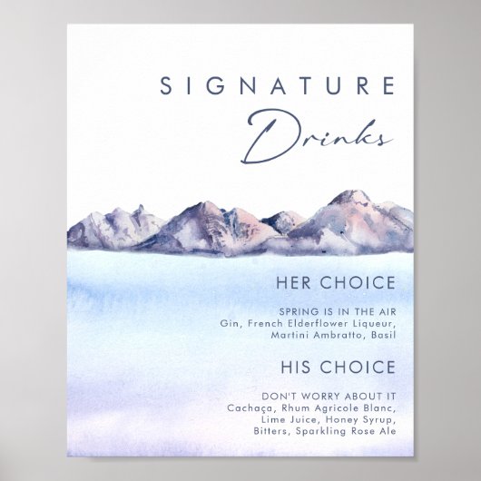 Winter Mountain Signature Drinks Sign Poster (Voorkant)