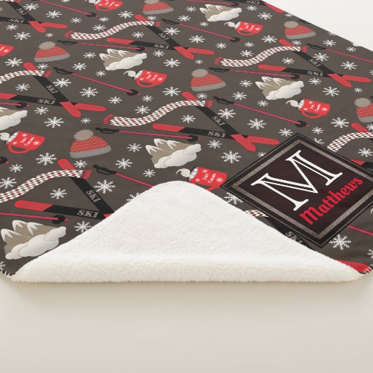 WInter Mountain Ski Trip Theme Pattern Monogram Sh Sherpa Deken (3/4)