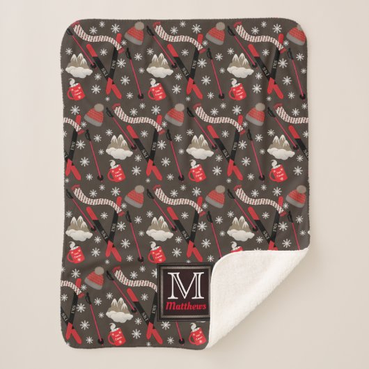 WInter Mountain Ski Trip Theme Pattern Monogram Sh Sherpa Deken (Voorkant)