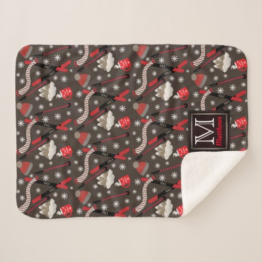 WInter Mountain Ski Trip Theme Pattern Monogram Sh Sherpa Deken (Voorkant (horizontaal))