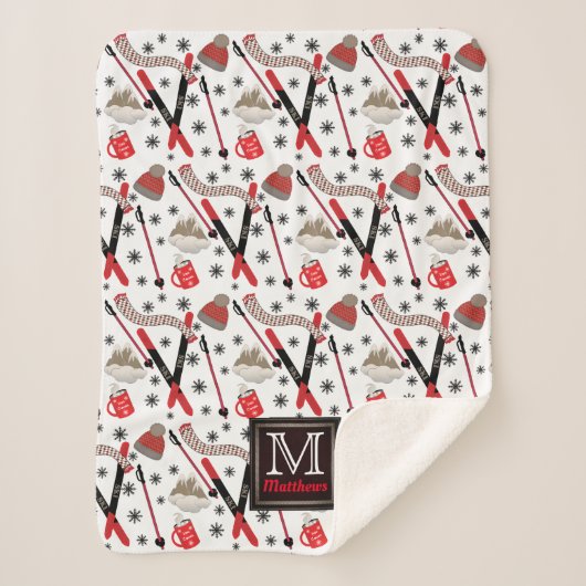 WInter Mountain Ski Trip Theme Pattern Monogram Sh Sherpa Deken (Voorkant)