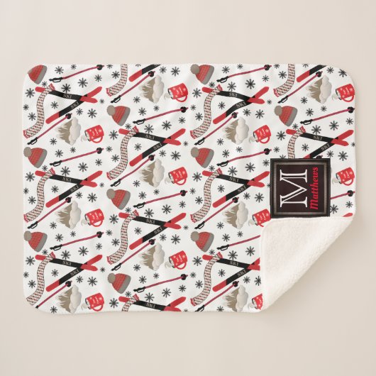 WInter Mountain Ski Trip Theme Pattern Monogram Sh Sherpa Deken (Voorkant (horizontaal))