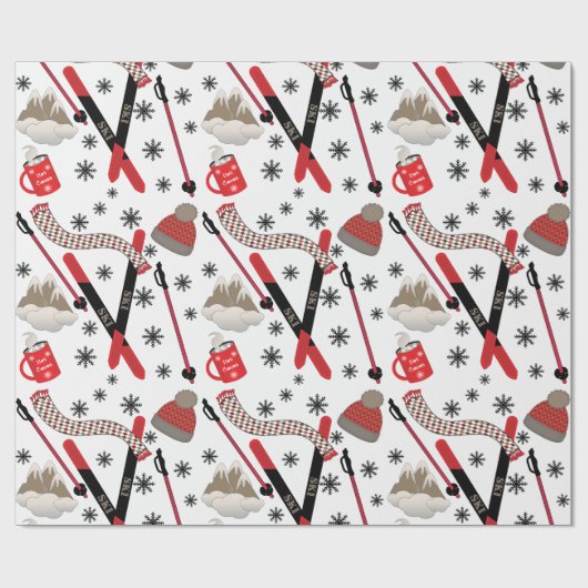 WInter Mountain Ski Trip Theme Pattern Wrapping Pa Cadeaupapier (Vlak)
