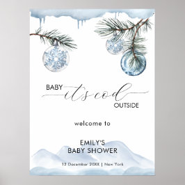 Winter Mountain Snowflake Baby Shower Welcome  Poster