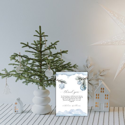 Winter Mountain Snowflake Ornament Baby Shower  Bedankkaart