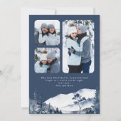 Winter Mountain Snowy Village Foto Blauwe Kerst Feestdagenkaart (Achterkant)