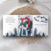 Winter Mountain Snowy Village Foto van Kerstmis Drieluik Wenskaart