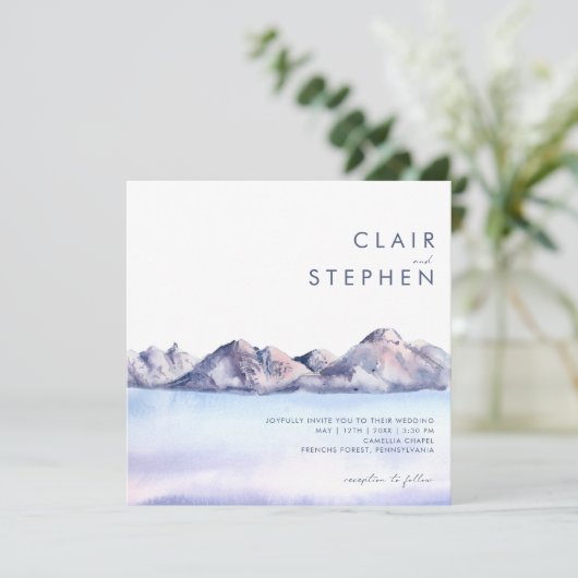 Winter Mountain Square bruiloft uitnodiging (Staand voorkant)