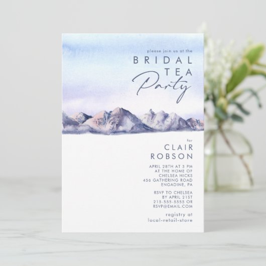 Winter Mountain Sunset Bruids Thee Party uitnodigi Kaart (Staand voorkant)