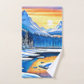 Winter Mountain Sunset Glow Bad Handdoek (Handdoek)