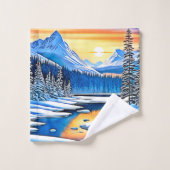 Winter Mountain Sunset Glow Bad Handdoek (Wasdoekje)
