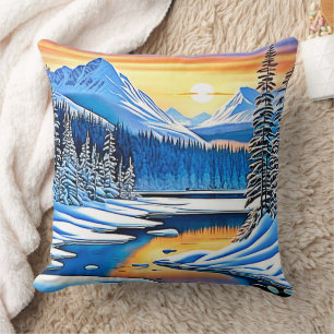 Winter Mountain Sunset Glow Kussen