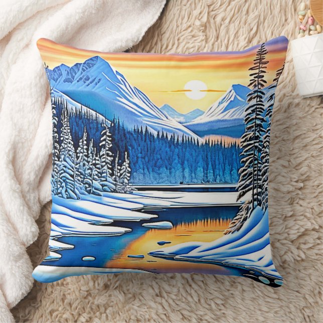Winter Mountain Sunset Glow Kussen (Deken)