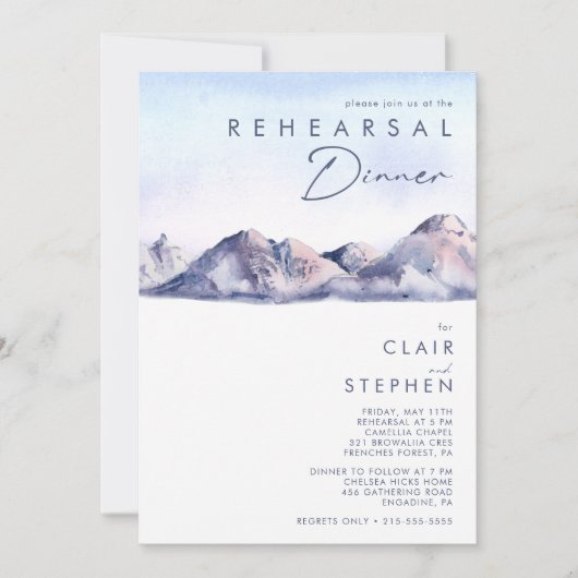 Winter Mountain Sunset repetitie diner uitnodiging (Voorkant)