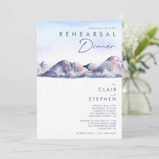 Winter Mountain Sunset repetitie diner uitnodiging (Staand voorkant)