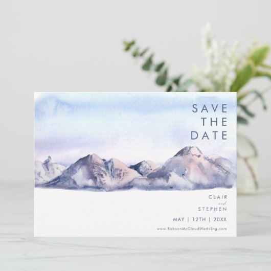 Winter Mountain Sunset Save the Date (Staand voorkant)
