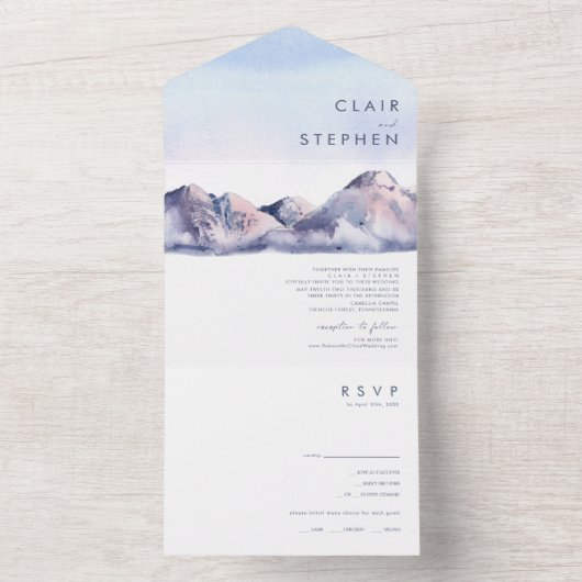 Winter Mountain Sunset Seal and Send All In One Uitnodiging (Binnen)