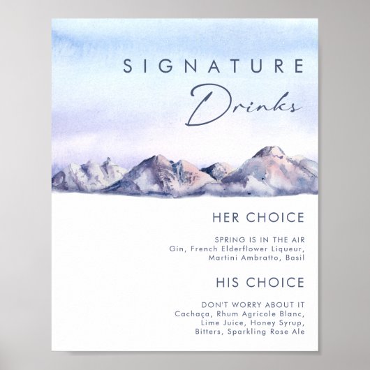 Winter Mountain Sunset Signature Drinks Sign Poster (Voorkant)
