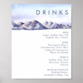 Winter Mountain Sunset Wedding Drink Menu Poster (Voorkant)